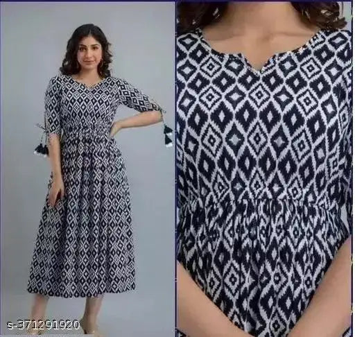 Cotton printed net three-quarter sleeve AGRACIVE women's gown, vibrant design on fashionable Indian dress