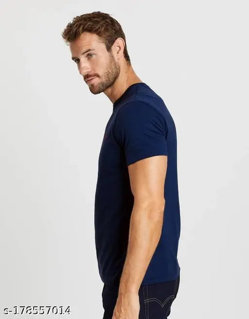 Colorblocked polycotton men's short-sleeve t-shirt, size options include S(38in), M(40in), L(42in), XL(44in) on clothing rack