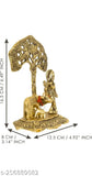 Metal Krishna and Cow under tree playing flute, gold-plated decorative showpiece - 17 cm (Metal, Gold) for home, temple, office, or gifting. Traditional Indian Radha Krishna idol set with antique finish