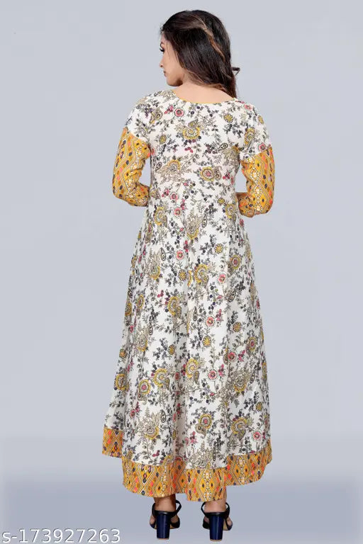 Flowery patched winter kurta with foil print, knee length