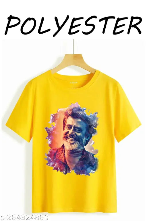 Yellow Rajinikanth Smoke Lab short-sleeve printed net polyester t-shirt from India