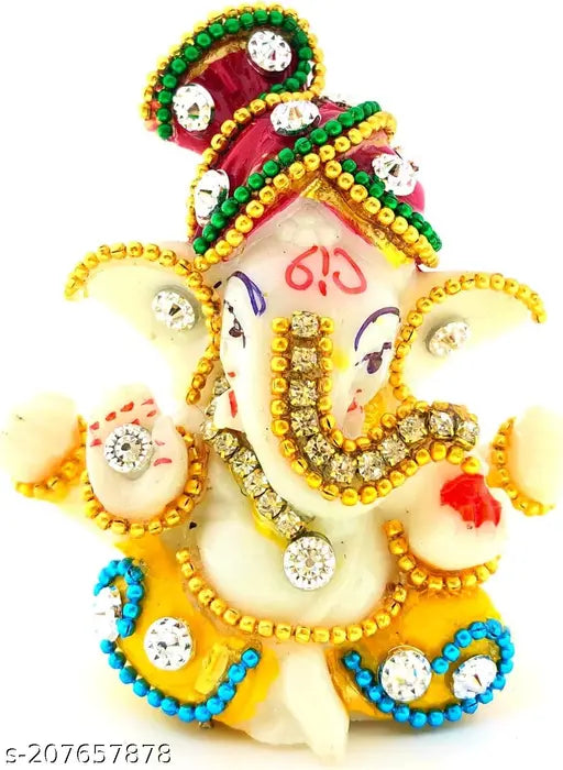 Handmade yellow marble Mini Lord Ganesh Ganpati Idol, symbolizing Hindu deity for prosperity & wisdom, ideal for car dashboard gifts or home decor