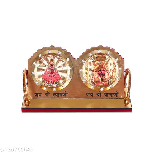 Golden prism acrylic Khatu Shyam murti statue, India-made home decor/office piece, 10cm x 10cm