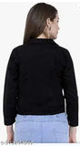 Black denim long sleeve solid color jacket for women, trendy and new, India origin