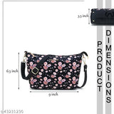 Black sling bag, floral print, crossbody strap