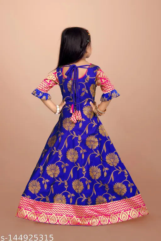 Royal Blue Design Partywear Jacquard Gown on silk, three-quarter sleeves, cotton lining, diamond butti work, ideal for parties & events