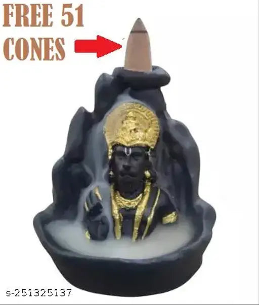 Poly resin Bajrangbali Hanuman ji Statue with Backflow Incense Holder, 8 cm x 11 cm x 10 cm, Indian handcrafted decor showpiece with 51 free incense cones