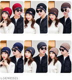 Womens winter knitted beanie hat, faux fur pom, pack of 1 set