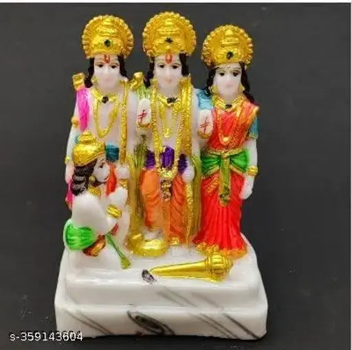 Handmade marble Ram Darbar idol, Hindu religious showpiece for home temple, 15cm high, 10cm wide