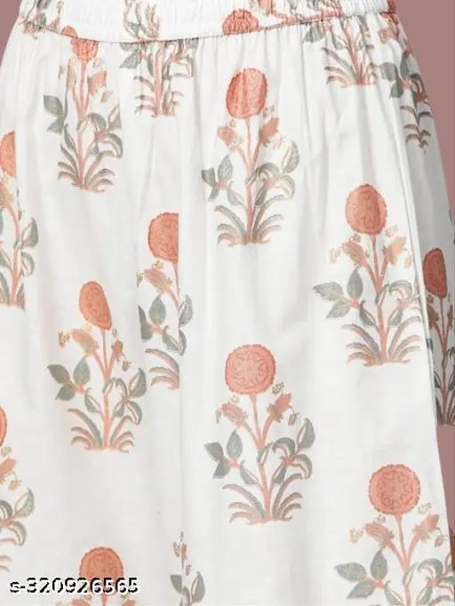 Cotton Banita Petite Women's Kurta Set with Palazzos, three-quarter sleeves, printed net design, India origin