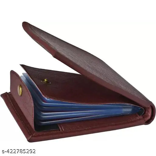 Premium mens genuine leather wallet, solid black bi-fold design with 5 compartments, perfect for travel or office use
