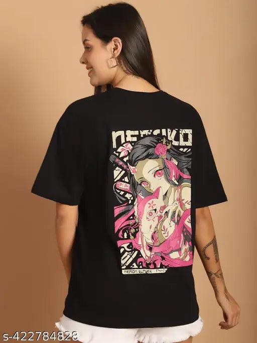 Black cotton printed t-shirt, oversize, loose fit, graphic design