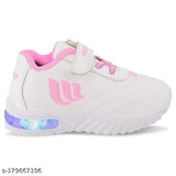White and pink casual kids running LED shoes with lightweight design, suitable for outdoor sports activities