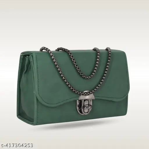 Green sling purse with chain detail