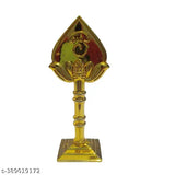 Murugan Vel Metal Golden Yantra decor showpiece, 4-inch brass Pooja room ornament for home/office décor