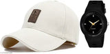 Black cotton baseball cap with adjustable fit and round dial silicone strap black analog watch pack of 2, sporty and stylish combo for men and boys, popular Diwili offer from India