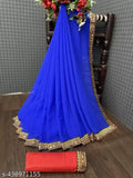 Blue lace saree with embellished borders