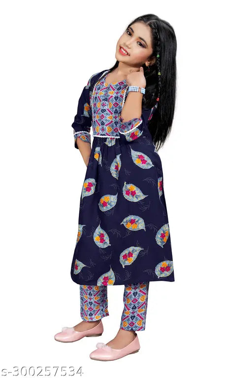 Girls fancy rayon top-pyjama set, printed ethnic wear for kids aged 8-14 years, crafted from Cambric Cotton fabric