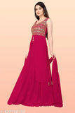 Embroidered designer georgette kurta set with palazzos, sleeveless, ready-to-wear Indian fashion accessory