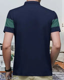 Mens cotton blend half sleeve striper polo neck t-shirt with colorblocked pattern, perfect for casual outings or workwear, machine washable