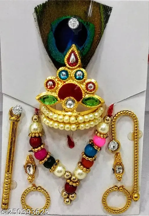 Multicolor metal Krishna Idol, Sikarwar Traders NO03 100 Pittal Laddu Gopal Statue with pushak, 8cm Brass showpiece