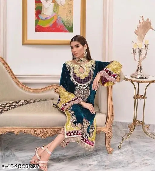 Velvet embroidered gown, Jivika Graceful Women XL (42m), Indian design