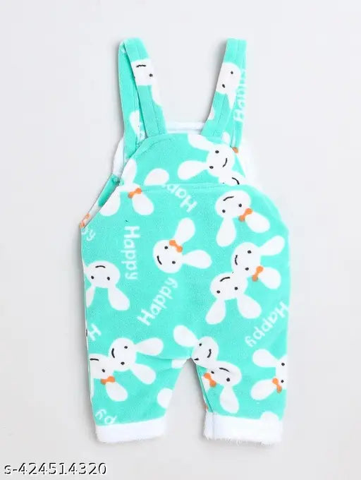 Wool printed dungarees for kids winterwear, adorable taddy print for newborn babies (0-6 months), made in India