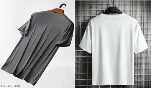 Trendy micro polyester round neck half-sleeves t-shirts, pack of 2 in men's sizes M, L, XL. Indian-made fashion wear for modern men