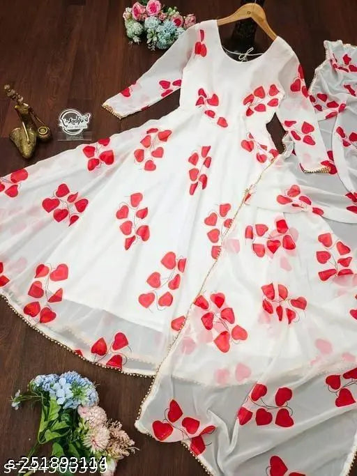 Georgette Anarkali Gown with Dupatta - Indian Print, Long and Stylish KURTI for Women's Party Wear - Made in India