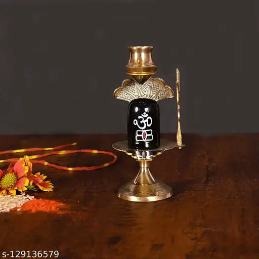 Brass Shiva Lingam statute, 3cm x 8cm x 7cm, for Hindu puja decor