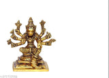 Brass, 8-handed Varahi Amman statue, Indian god idol with golden hues, 6cm height, religious artifact on display