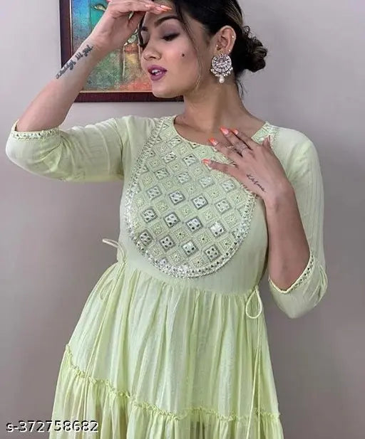 Green Rayon Anarkali Gown with Embroidery, rayon gown for special functions in India