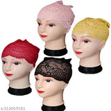Pink, yellow, red, black, and gold hijab caps