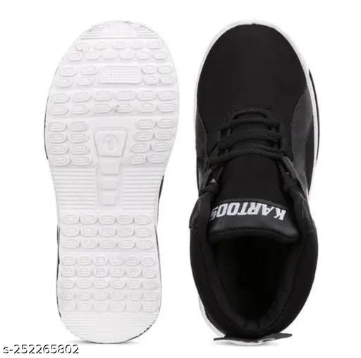Sports running shoes, black, with white soles and white laces