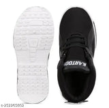 Sports running shoes, black, with white soles and white laces