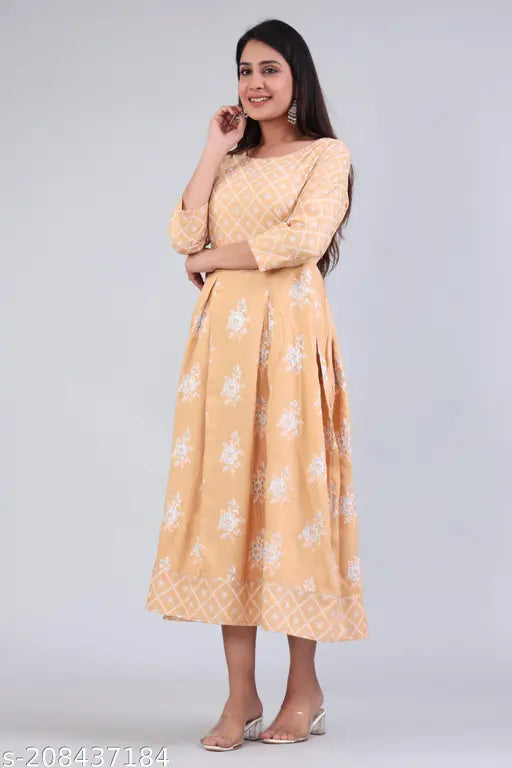 Cream long-sleeved Kurti with embroidery