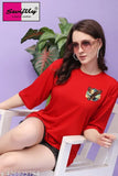 Red t-shirt with white eagle print and half sleeves