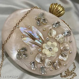 Mela special designer clutches with studs and patches, resin white heavy studded clutch for parties