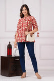 Maroon printed cotton designer top, three-quarter sleeves, Indian ethnic wear