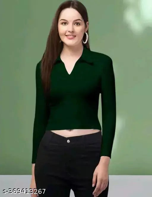 Cotton blend Flekit collar full top, stylish long sleeves, XS-L sizes for women
