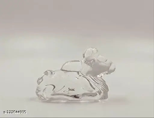 Crystal Nandi for Pooja - Transparent quartz Shivling, 4.5cm x 3.5cm x 1.5cm, HaridwarDivine spiritual home decor