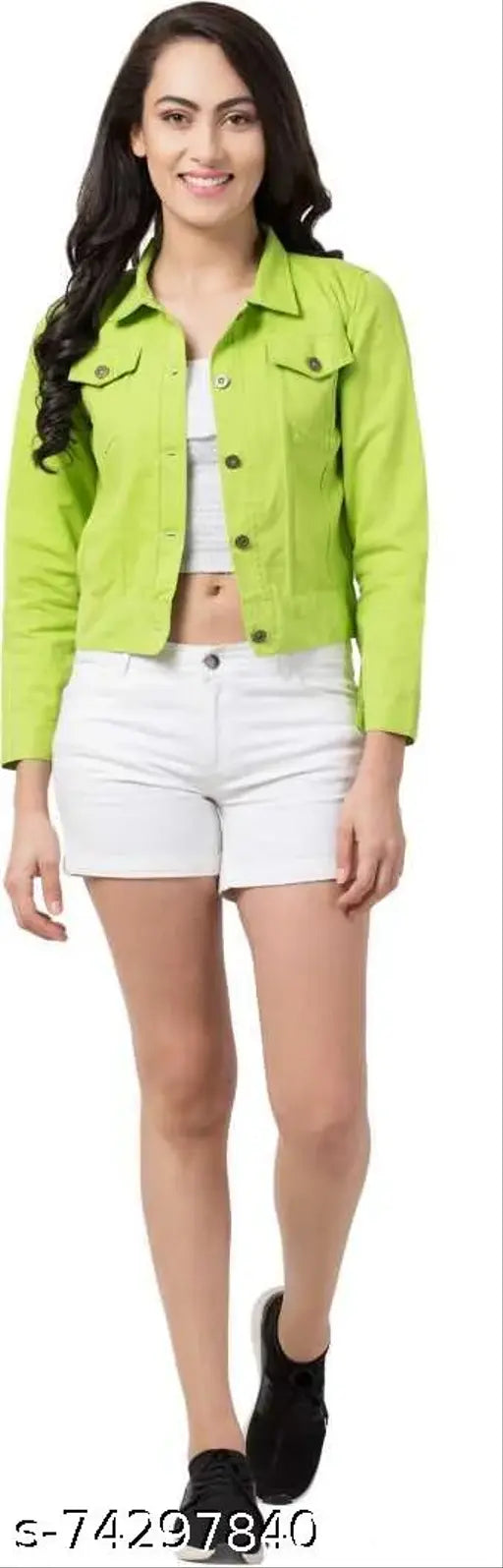 Solid cotton twill women's jacket, three-quarter sleeves, size S, made in India