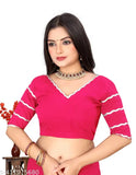 Red and pink silk saree with embroidered border