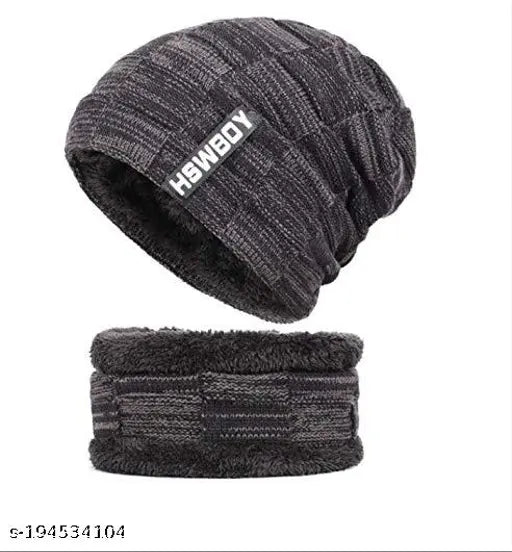 Woolen acrylic capneck scarf with fur interior, stylish & fashionable winter warm accessory for men & women