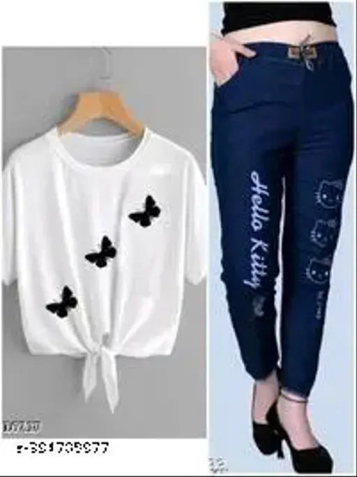 Classical cotton blend t-shirt & denim jogger jeans combo pack2 - Indian fusion fashionable outfit