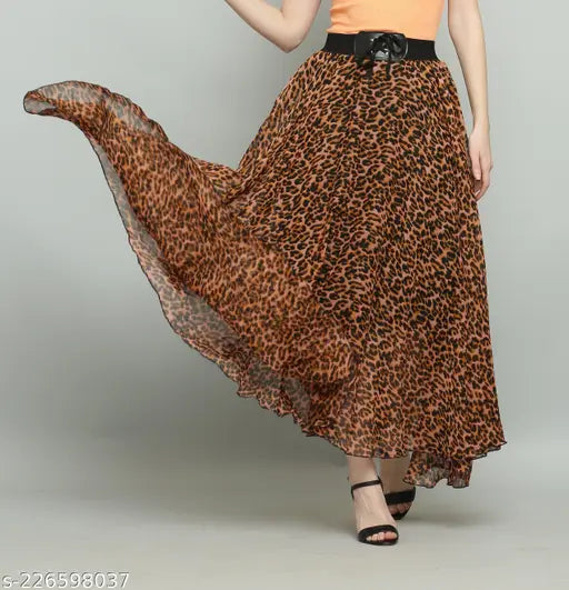 Raabta lion print midi skirt with a thin black belt