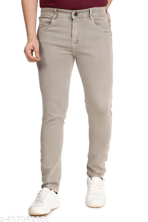 Brown denim skinny-fit jeans with mid-rise, elastane blend, five-pocket styling, classic details, versatile wear, and machine washable