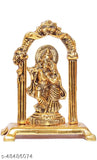 Gold-plated Metal Krishna Idol playing flute on Jhula decorative showpiece - Traditional Indian handicraft, 12.5cm x 17.5cm x 10cm