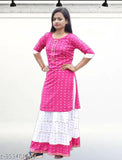 Unique cotton blend printed kurti set for kids aged 7-14, three-quarter sleeves, Indian craftsmanship and design