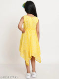 A vibrant yellow sleeveless dress with a flared skirt